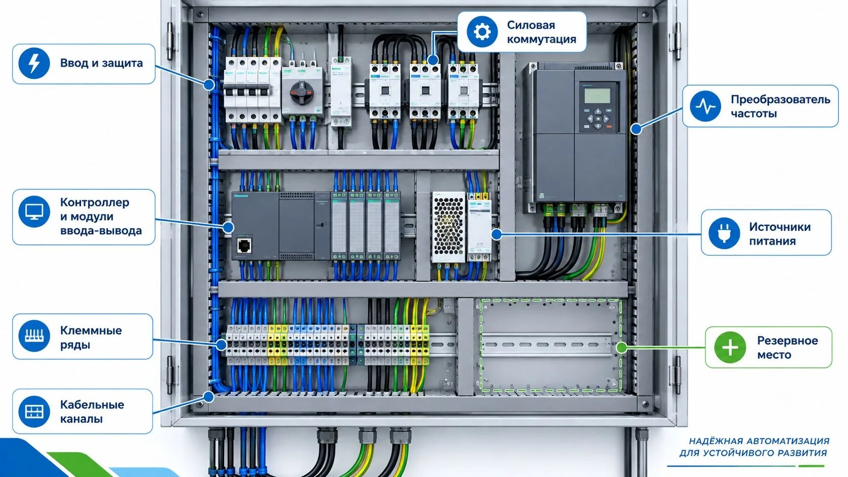Компоновка оборудования внутри щита автоматики
