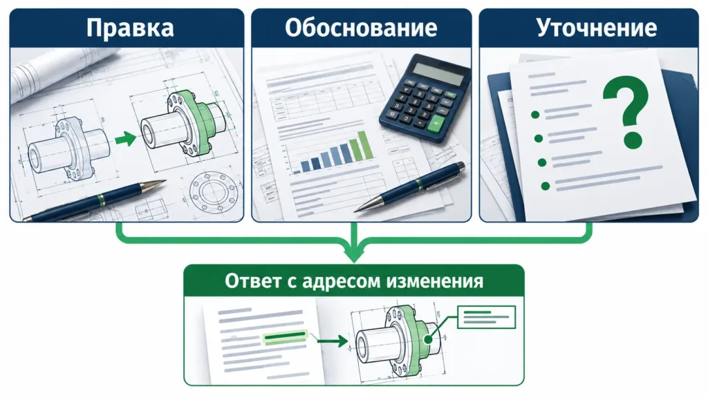 Три способа работы с замечанием: правка, обоснование и уточнение